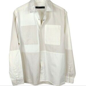 Vintage Request Shacket Snap Button Colorblock Biege Cream Size Med Slim…